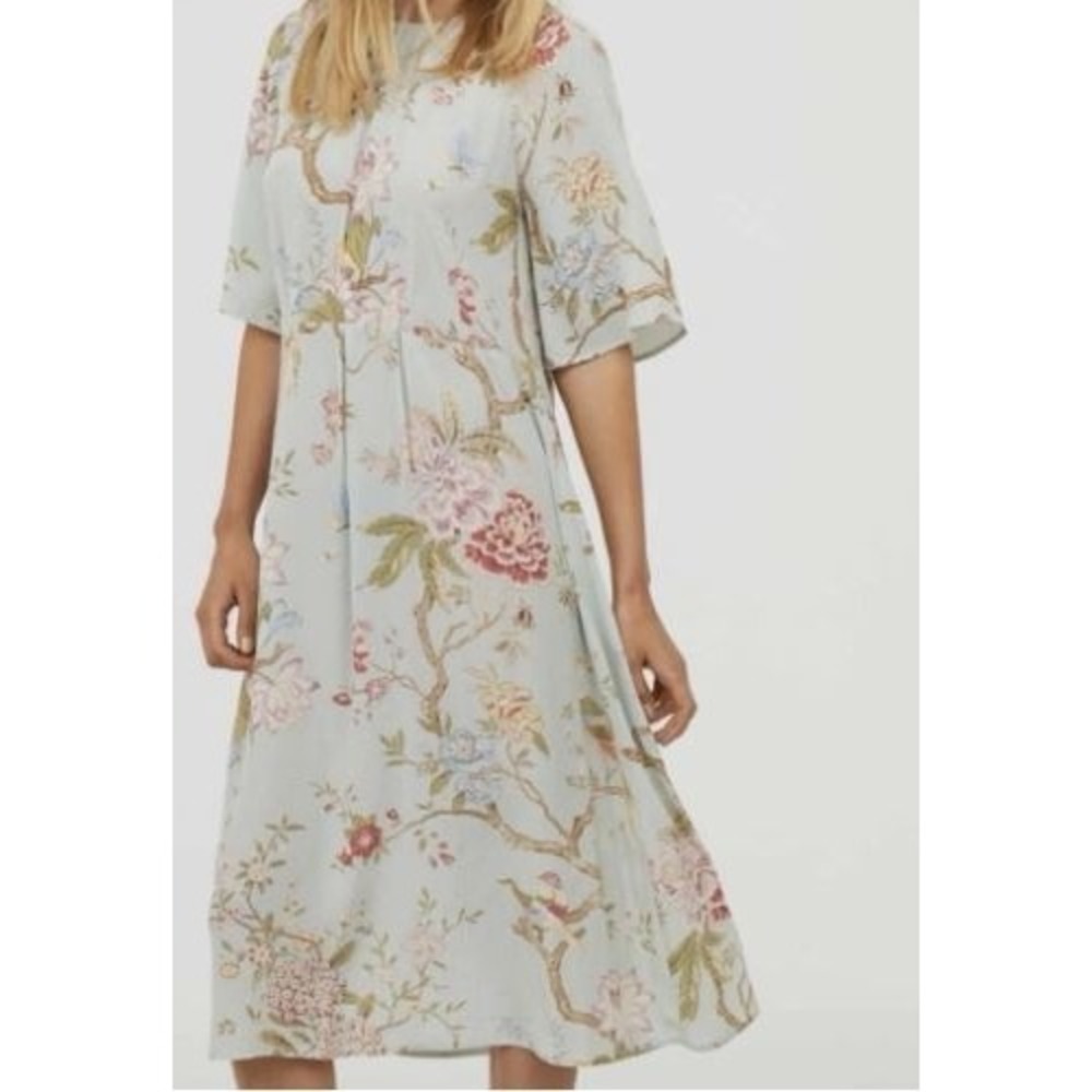 GP&J Baker H&M Size Medium Midi Dress Pastel Floral Birds Garden Botanical Flowy